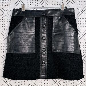 CHRISTIAN LACROIX Black Tweed & Faux Leather Mini Skirt